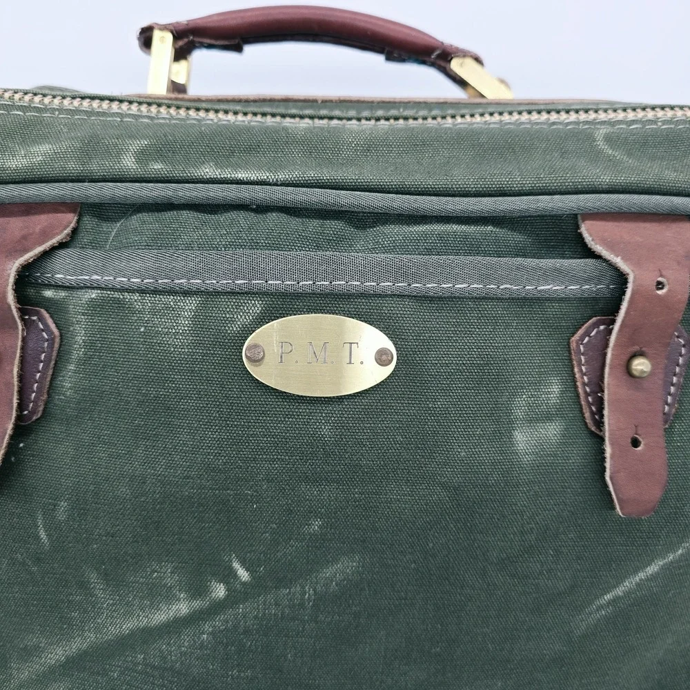 Vintage Orvis Battenkill Bag Travel Weekender‎ Pique Canvas Green Leather Large